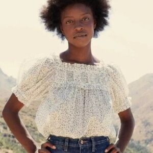 Doen White Floral Frances Top